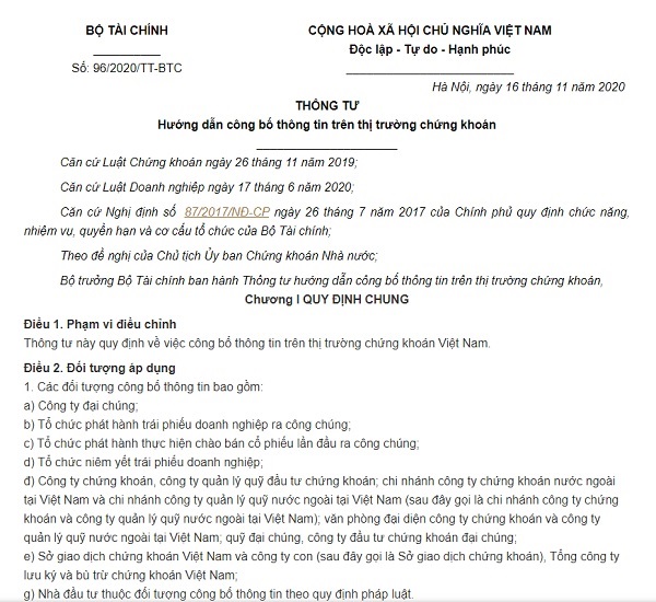 Với nhiều quy định bổ sung, Th&amp;ocirc;ng tư 96 được kỳ vọng sẽ tạo h&amp;agrave;nh lang ph&amp;aacute;p l&amp;yacute;, gi&amp;uacute;p thị trường chứng kho&amp;aacute;n (TTCK) ph&amp;aacute;t triển l&amp;agrave;nh mạnh, bền vững, minh bạch