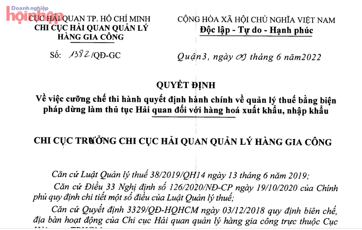 Cưỡng chế thuế, dừng làm thủ tục hải quan cho CN Công ty TNHH Giao nhận và XNK năm Sao Cưỡng chế thuế, dừng làm thủ tục hải quan cho CN Công ty TNHH Giao nhận và XNK năm Sao