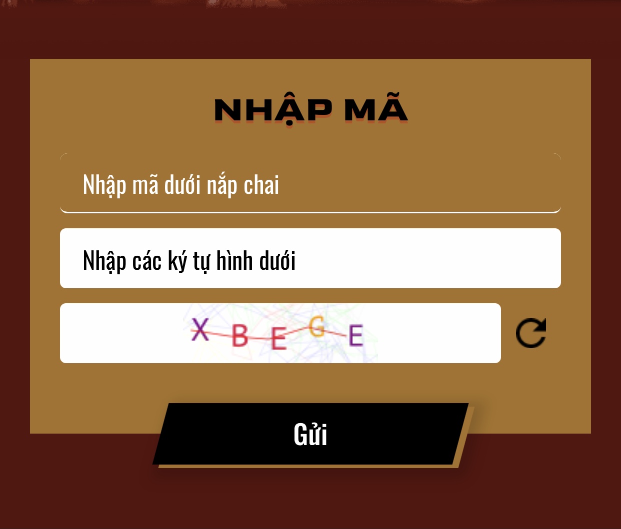 Nhập m&amp;atilde; dưới nắp chai