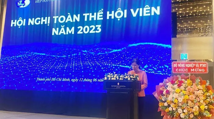 B&amp;agrave; Thu Sắc ph&amp;aacute;t biểu tại hội nghị.