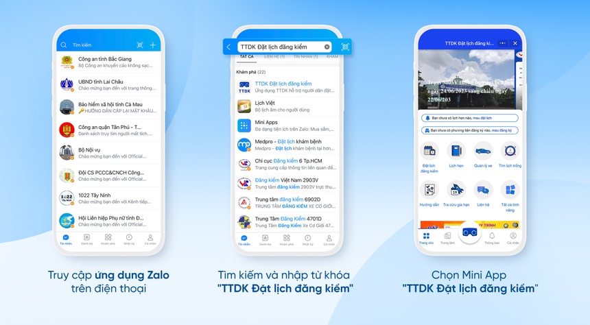 Người d&amp;ugrave;ng dễ d&amp;agrave;ng truy cập mini app &amp;ldquo;TTDK Đặt lịch đăng kiểm&amp;rdquo; tr&amp;ecirc;n Zalo