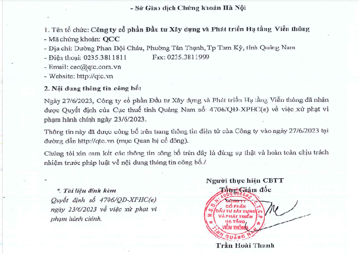 Xử l&amp;yacute; Ph&amp;aacute;t triển Hạ tầng Viễn th&amp;ocirc;ng - QCC v&amp;igrave; khai sai thuế GTGT v&amp;agrave; thuế TNDN