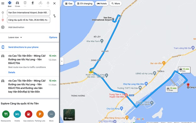 Vị tr&amp;iacute; s&amp;acirc;n bay quốc tế V&amp;acirc;n Đồn đến cảng t&amp;agrave;u quốc tế ao ti&amp;ecirc;n c&amp;aacute;ch khoảng 12 km &amp;ndash; 15 p di chuyển bằng &amp;ocirc; t&amp;ocirc;