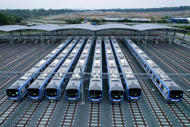 Một số đo&amp;agrave;n t&amp;agrave;u thuộc tuyến metro số 1 TP.HCM tại depot Long B&amp;igrave;nh (TP Thủ Đức) (Ảnh:Internet)