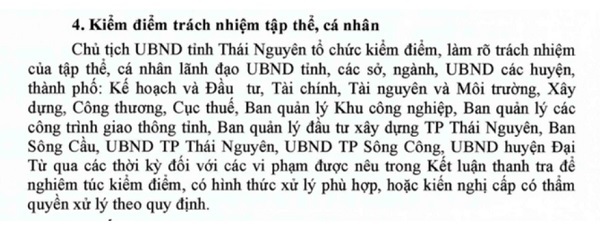 Tổng Thanh tra Ch&amp;iacute;nh phủ kiến nghị Thủ tướng chỉ đạo UBND tỉnh Th&amp;aacute;i Nguy&amp;ecirc;n kiểm điểm tr&amp;aacute;ch nhiệm tập thể, c&amp;aacute; nh&amp;acirc;n li&amp;ecirc;n quan