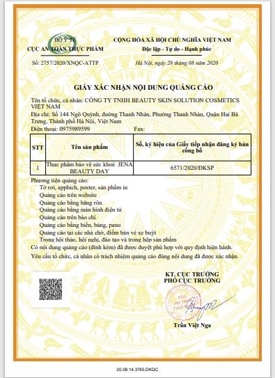 Giấy x&amp;aacute;c nhận nội dung quảng c&amp;aacute;o cho sản phẩm