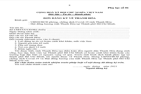 Đơn c&amp;ocirc;ng d&amp;acirc;n đăng k&amp;iacute; về Thanh H&amp;oacute;a
