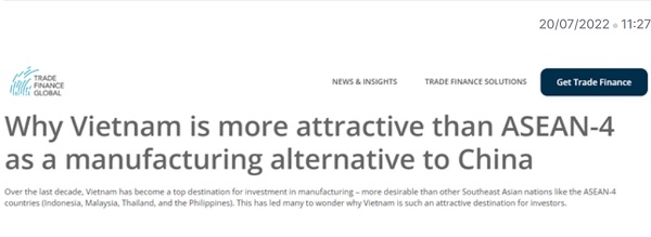 B&amp;agrave;i viết về sự hấp dẫn của Việt Nam tr&amp;ecirc;n trang tin Tradefinanceglobal.com