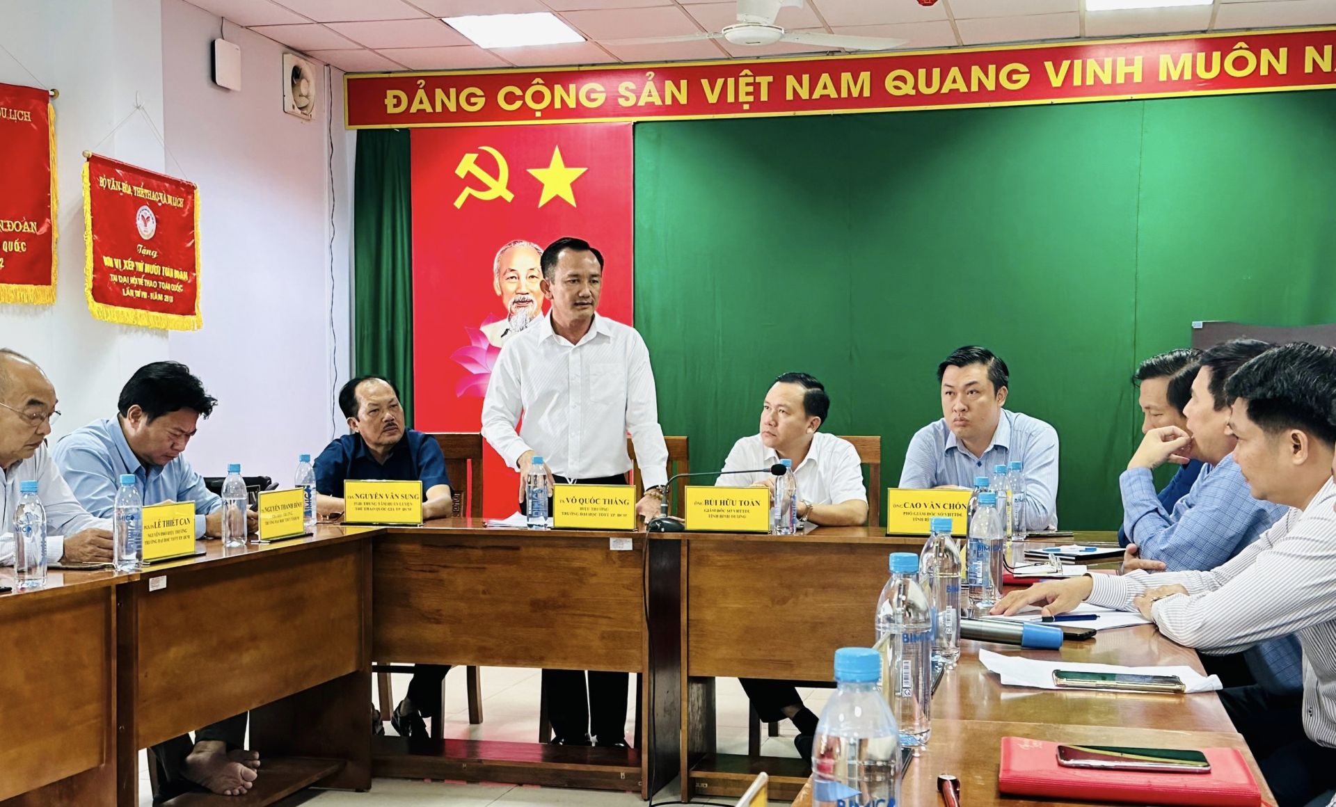 Tiến sĩ V&amp;otilde; Quốc Thắng - Hiệu trưởng Trường Đại học TDTT TP Hồ Ch&amp;iacute; Minh ph&amp;aacute;t biểu c&amp;aacute;c định hướng c&amp;aacute;c b&amp;ecirc;n c&amp;oacute; thể tăng cường hợp t&amp;aacute;c