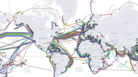 Một phần hệ thống c&amp;aacute;p quang biển tr&amp;ecirc;n thế giới. Ảnh: Submarinecablemap