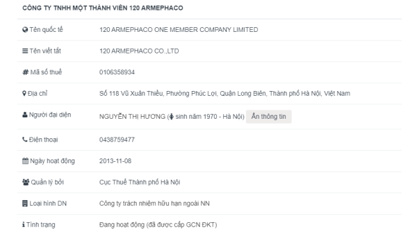 Công ty TNHH MTV 120 Armephaco sản xuất thuốc kém chất lượng