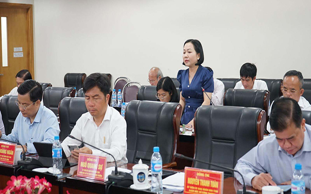 B&amp;agrave; Nguyễn Thu C&amp;uacute;c, Chủ tịch UBND TP.Thủ Dầu Một ph&amp;aacute;t biểu tại phi&amp;ecirc;n họp