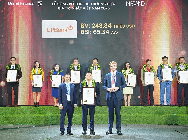 Ảnh minh họa&amp;Ocirc;ng Hồ Nam Tiến, Tổng Gi&amp;aacute;m đốc LPBank (giữa) tại sự kiện vinh danh Top 100 thương hiệu gi&amp;aacute; trị nhất Việt Nam 2023.