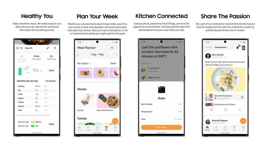 Giao diện của Samsung Food.