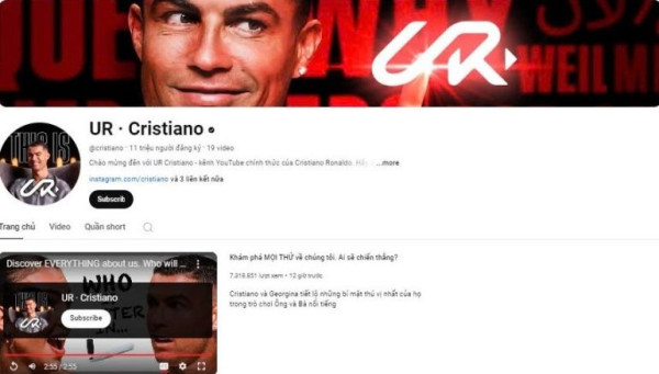 Siêu sao Ronaldo đạt nút kim cương sau 11 tiếng mở kênh YouTube