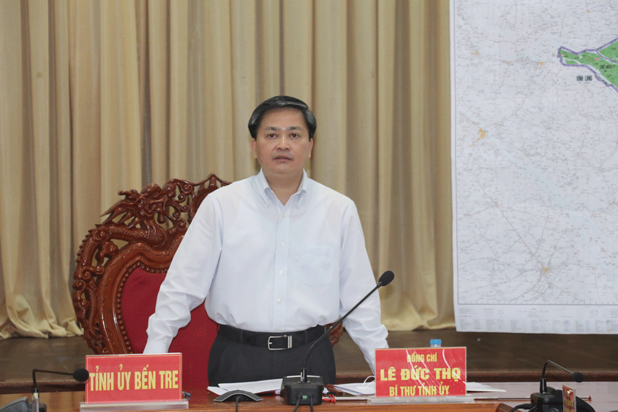 B&amp;iacute; thư Tỉnh ủy Bến Tre L&amp;ecirc; Đức Thọ ph&amp;aacute;t biểu tại buổi l&amp;agrave;m việc. Ảnh: PV / Ph&amp;aacute;p luật TP.HCM