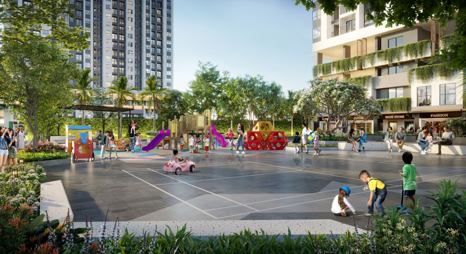 S&amp;acirc;n chơi trẻ em rộng r&amp;atilde;i ngay khu&amp;ocirc;n vi&amp;ecirc;n dự &amp;aacute;n Moonlight Centre Point. Ảnh: Hưng Thịnh Land