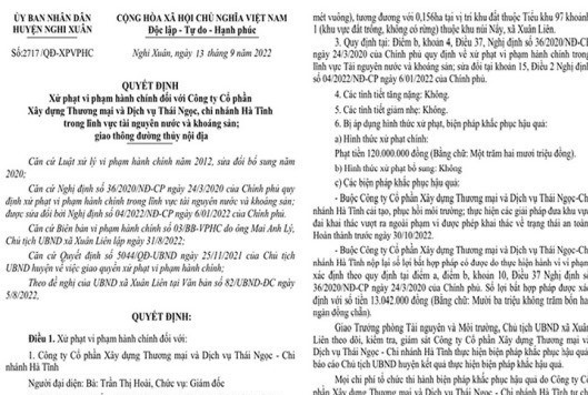 H&amp;agrave; Tĩnh xử phạt C&amp;ocirc;ng ty X&amp;acirc;y dựng Thương mại v&amp;agrave; Dịch vụ Th&amp;aacute;i Ngọc