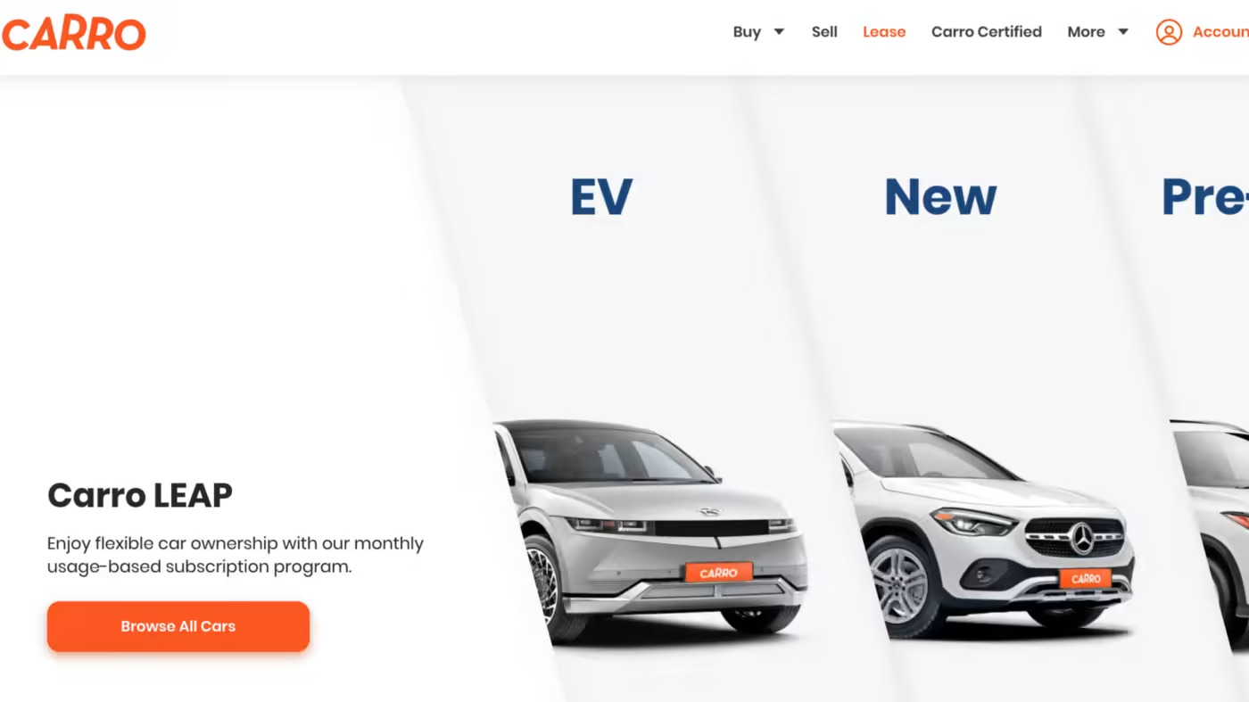 Carro cung cấp dịch vụ cho thu&amp;ecirc; xe hơi theo thu&amp;ecirc; bao tại Singapore v&amp;agrave; c&amp;aacute;c thị trường Đ&amp;ocirc;ng Nam &amp;Aacute; kh&amp;aacute;c. (Ảnh: Carro)