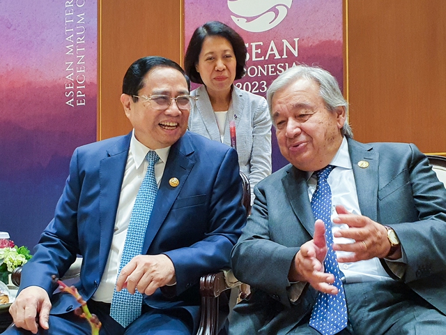 Thủ tướng Phạm Minh Ch&amp;iacute;nh v&amp;agrave; Tổng Thư k&amp;yacute; Li&amp;ecirc;n Hợp Quốc Ant&amp;oacute;nio Guterres tại Hội nghị - Ảnh: VGP