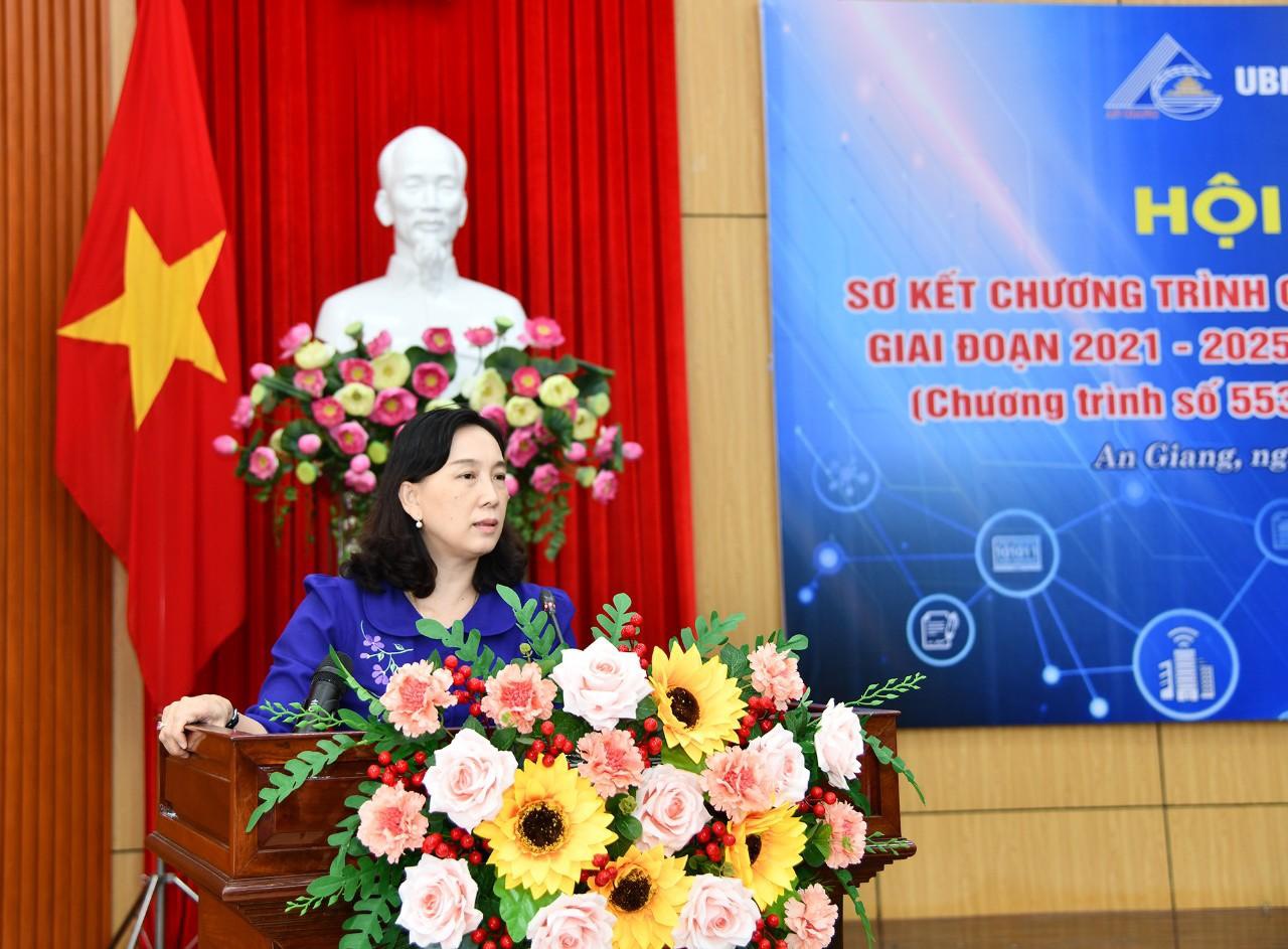 Ph&amp;oacute; Chủ tịch UBND tỉnh An Giang - Ph&amp;oacute; Trưởng Ban thường trực, Ban chỉ đạo về Chuyển đổi số tỉnh Nguyễn Thị Minh Th&amp;uacute;y ph&amp;aacute;t biểu chỉ đạo tại Hội nghị