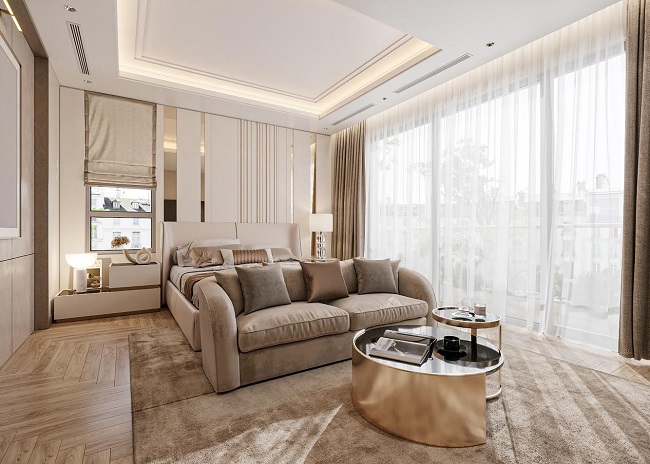 Một g&amp;oacute;c kh&amp;ocirc;ng gian ph&amp;ograve;ng ngủ master tại biệt thự Pearl Island