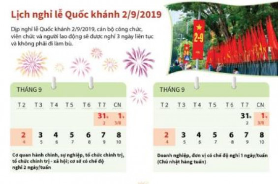 Lịch nghỉ lễ Quốc khánh 2/9/2019