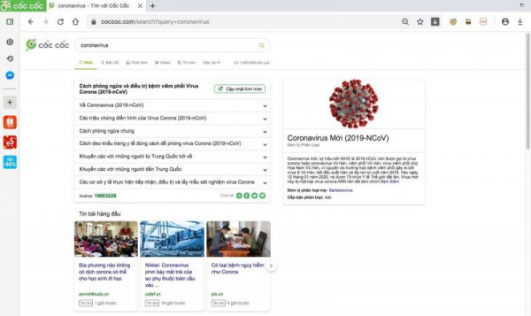 Trình duyệt Cốc Cốc triển khai thiết lập trang thông tin tổng hợp về virus Corona