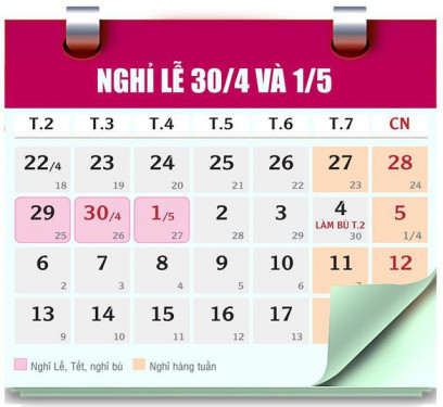 Dịp 30/4 và 1/5: Lịch nghỉ lễ ra sao?