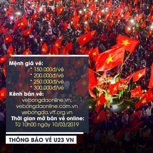 Thể thao - Gi&amp;aacute; v&amp;eacute; xem U23 Việt Nam đ&amp;aacute; v&amp;ograve;ng loại ch&amp;acirc;u &amp;Aacute; 2020 cao nhất 300.000 đồng