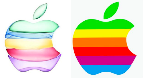 H&amp;amp;igrave;nh ảnh trong thư mời (tr&amp;amp;aacute;i) v&amp;amp;agrave; logo cũ của Apple.