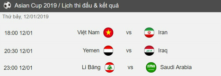 Thể thao - Lịch thi đấu b&amp;oacute;ng đ&amp;aacute; nam Asian Cup 2019 ng&amp;agrave;y 12/1/2019 chi tiết nhất