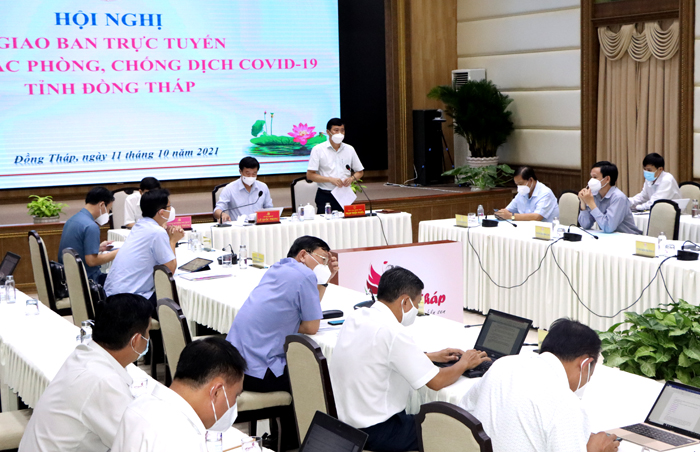 Hội nghị giao ban trực tuyến giữa l&amp;atilde;nh đạo tỉnh Đồng Th&amp;aacute;p với c&amp;aacute;c địa phương trong tỉnh về c&amp;ocirc;ng t&amp;aacute;c ph&amp;ograve;ng, chống dịch Covid-19 v&amp;agrave;o chiều ng&amp;agrave;y 11/10
