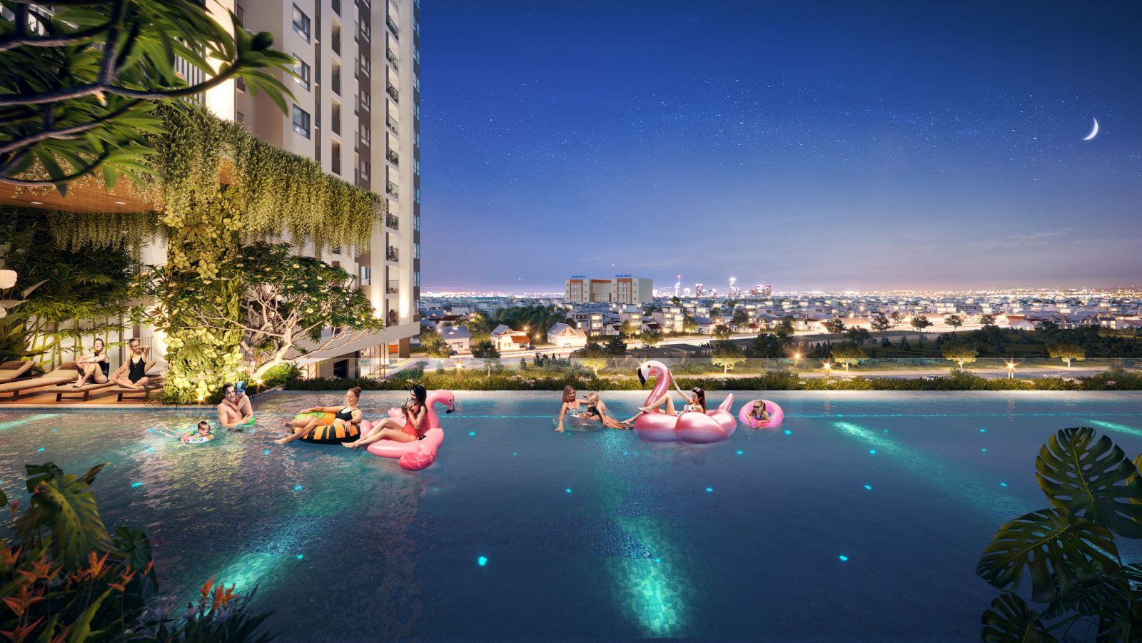 Moonlight Centre Point đ&amp;aacute;p ứng nhu cầu nghỉ ngơi tại gia của cư d&amp;acirc;n với 2 hồ bơi skypool tại tầng 5 của dự &amp;aacute;n. Ảnh: Hưng Thịnh Land