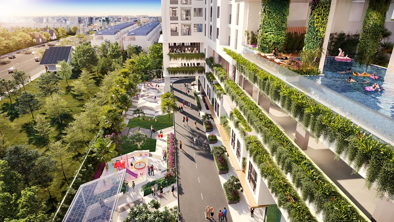 Khu shophouse sầm uất ngay tại khối đế to&amp;agrave; nh&amp;agrave; khu căn hộ Moonlight Cetre Point.    Ảnh: Hưng Thịnh Land