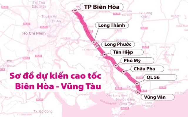 Sơ đồ dự kiến cao tốc Bi&amp;ecirc;n H&amp;ograve;a &amp;ndash; V&amp;ugrave;ng T&amp;agrave;u