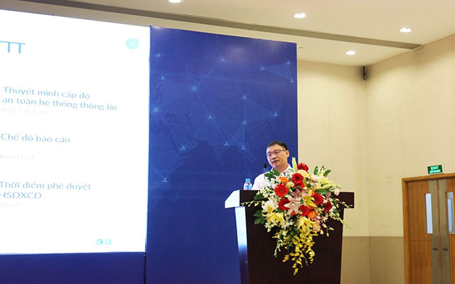 &amp;Ocirc;ng Trần Mạnh Thắng - Ph&amp;oacute; trưởng Ph&amp;ograve;ng An to&amp;agrave;n hệ thống th&amp;ocirc;ng tin, Cục An to&amp;agrave;n th&amp;ocirc;ng tin tr&amp;igrave;nh b&amp;agrave;y những điểm mới của Th&amp;ocirc;ng tư 12/2022/TT-BTTTT