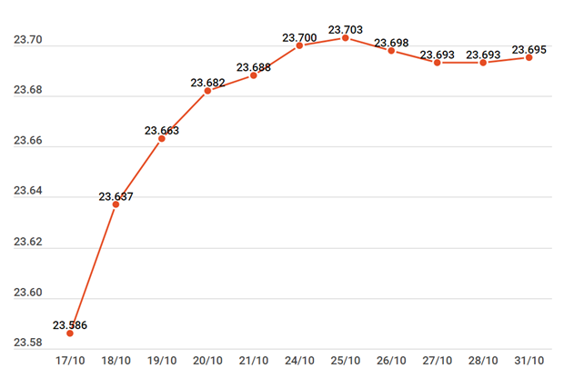 Diễn biến tỷ gi&amp;aacute; trung t&amp;acirc;m từ ng&amp;agrave;y 17-31/10. Đơn vị: Đồng