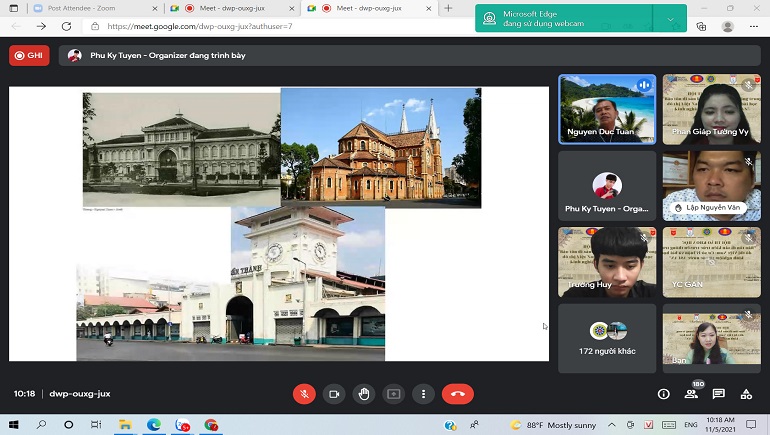 Diễn giả tr&amp;igrave;nh b&amp;agrave;y về việc bảo tồn di sản kiến tr&amp;uacute;c truyền thống của Việt Nam. Ảnh chụp m&amp;agrave;n h&amp;igrave;nh
