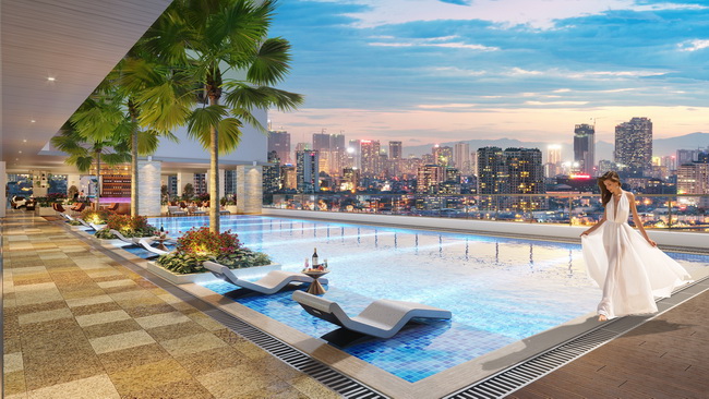 Bể bơi của Diamond Residence c&amp;oacute; chiều d&amp;agrave;i chuẩn Olympic