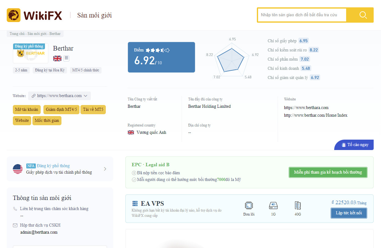 Điểm số tr&amp;ecirc;n WIKIFX Việt Nam của s&amp;agrave;n BERTHAR (H&amp;igrave;nh chụp ng&amp;agrave;y 03/11/2021) (Ảnh chụp m&amp;agrave;n h&amp;igrave;nh)