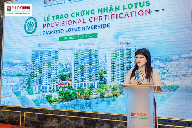 CEO Lưu Thị Thanh Mẫu b&amp;agrave;y tỏ niềm niềm x&amp;uacute;c động v&amp;agrave; tự h&amp;agrave;o khi &amp;ldquo;đứa con tinh thần&amp;rdquo; - Diamond Lotus Riverside đạt được chứng nhận LOTUS tạm thời