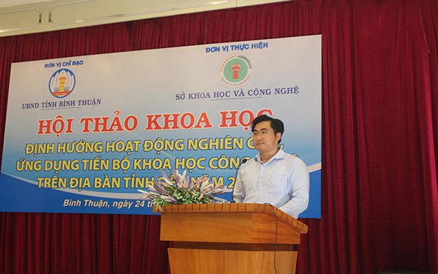 &amp;Ocirc;ng Nguyễn Ho&amp;agrave;i Trung &amp;ndash; Ph&amp;oacute; Gi&amp;aacute;m đốc Sở Khoa học &amp;amp; C&amp;ocirc;ng nghệ ph&amp;aacute;t biểu tại hội thảo