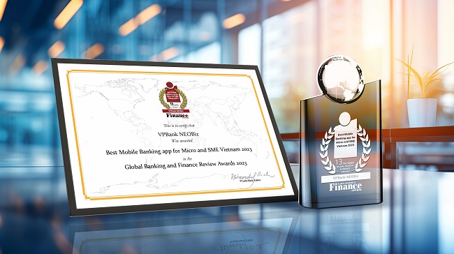 VPBank NEOBiz được Global Banking and Finance Review Awards 2023 trao tặng danh hiệu Ứng dụng ng&amp;acirc;n h&amp;agrave;ng tốt nhất d&amp;agrave;nh cho doanh nghiệp vừa v&amp;agrave; nhỏ v&amp;agrave; doanh nghiệp si&amp;ecirc;u nhỏ