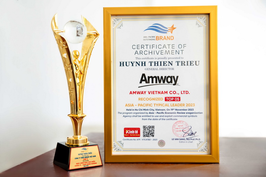 Giải thưởng Top 5 Thương hiệu Ti&amp;ecirc;u biểu ch&amp;acirc;u &amp;Aacute; - Th&amp;aacute;i B&amp;igrave;nh Dương 2023 t&amp;ocirc;n vinh nh&amp;atilde;n hiệu Nutrilite (thuộc Amway)
