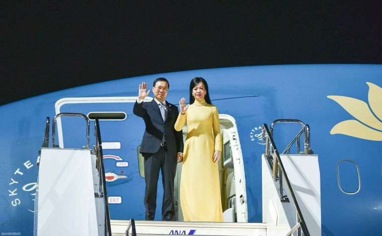Chủ tịch nước V&amp;otilde; Văn Thưởng v&amp;agrave; Phu nh&amp;acirc;n đến Tokyo, bắt đầu chuyến thăm ch&amp;iacute;nh thức Nhật Bản. (Ảnh: Nguyễn Hồng)