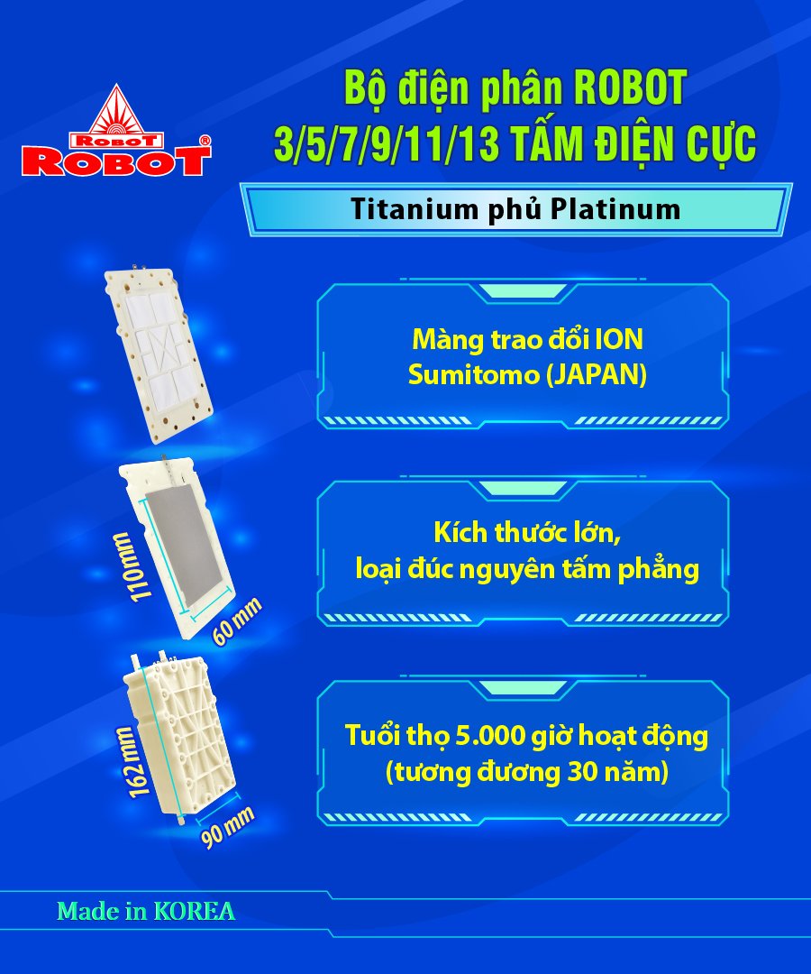 Bộ điện ph&amp;acirc;n chuẩn quốc tế l&amp;agrave; &amp;ldquo;tr&amp;aacute;i tim&amp;rdquo; của m&amp;aacute;y lọc nước ion kiềm ROBOT