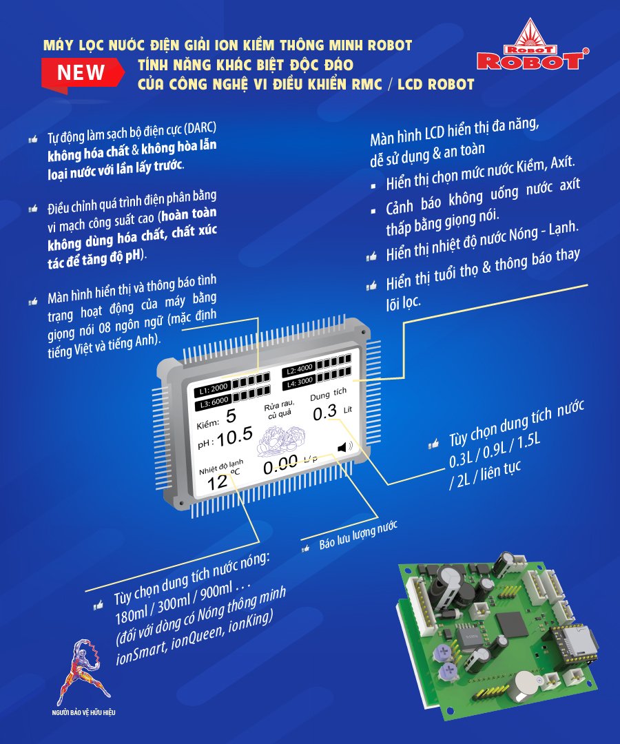 Chức năng th&amp;ocirc;ng minh, tiện &amp;iacute;ch kh&amp;aacute;c biệt của M&amp;aacute;y lọc nước ion kiềm ROBOT từ c&amp;ocirc;ng nghệ RMC-LCD