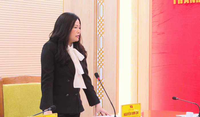 B&amp;agrave; Nguyễn Kim Chi -  B&amp;iacute; thư huyện ủy Thanh Ba ph&amp;aacute;t biểu tại buổi gi&amp;aacute;m s&amp;aacute;t