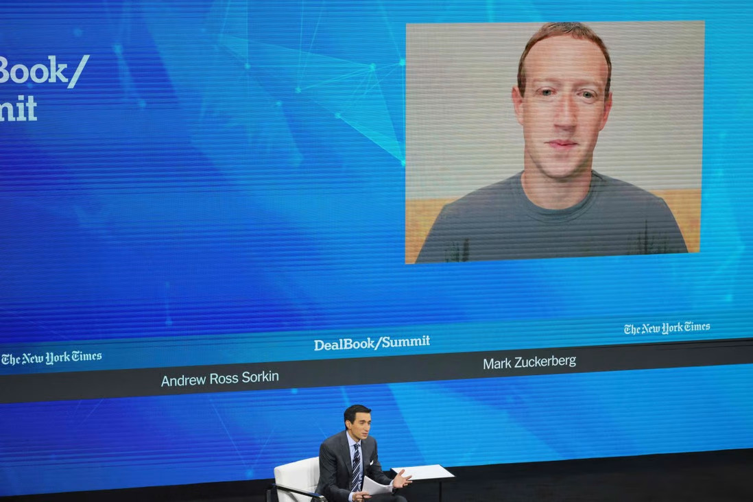 Gi&amp;aacute;m đốc điều h&amp;agrave;nh v&amp;agrave; người s&amp;aacute;ng lập Meta, Mark Zuckerberg trong Hội nghị thượng đỉnh về DealBook của Thời b&amp;aacute;o New York
